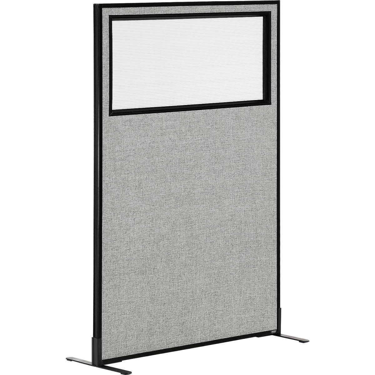 Interion Freestanding Office Partition Panel with Partial Window, Gray - 36.25 x 60 in.