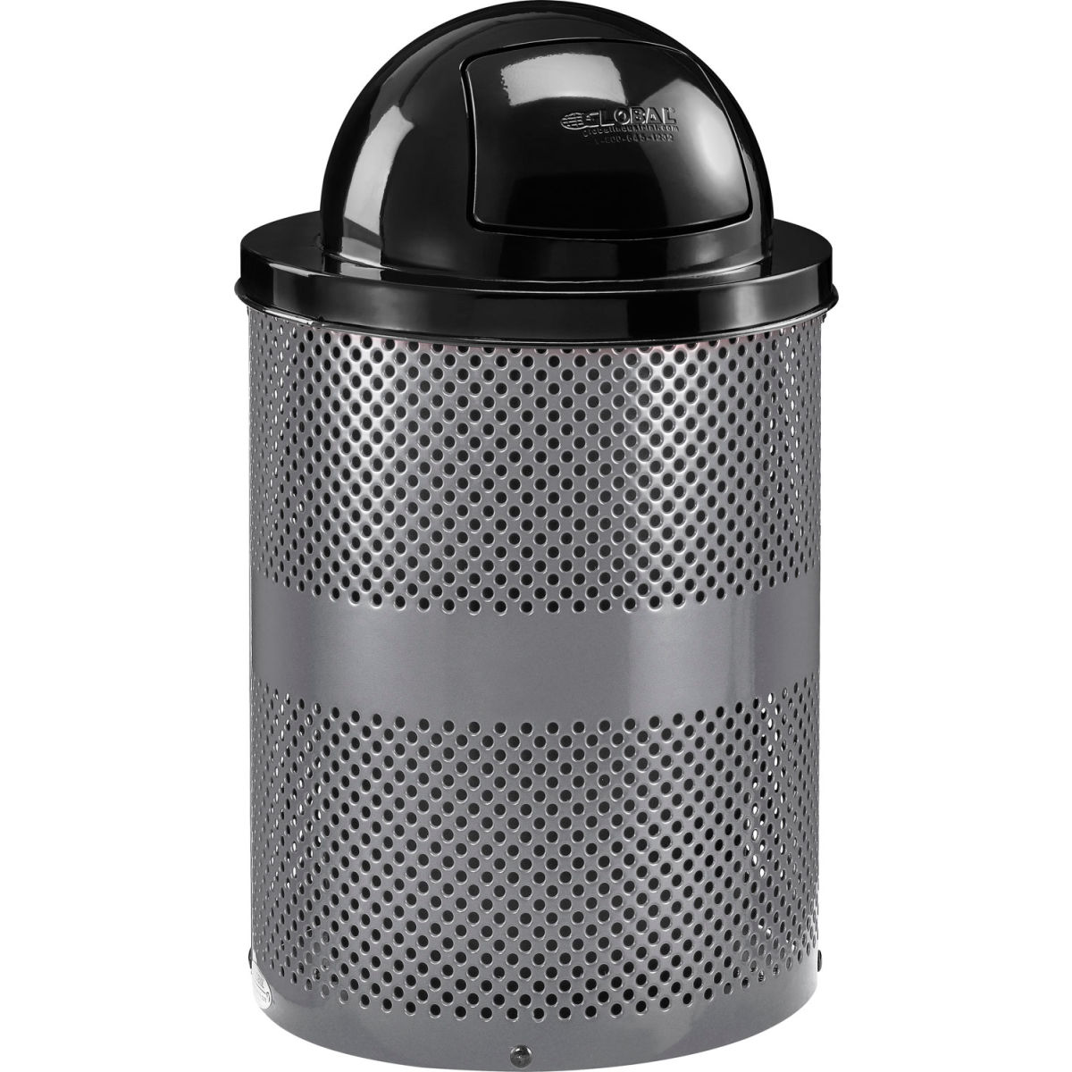 32 gal Outdoor Steel Perforated Trash Can with Dome Lid, Gray