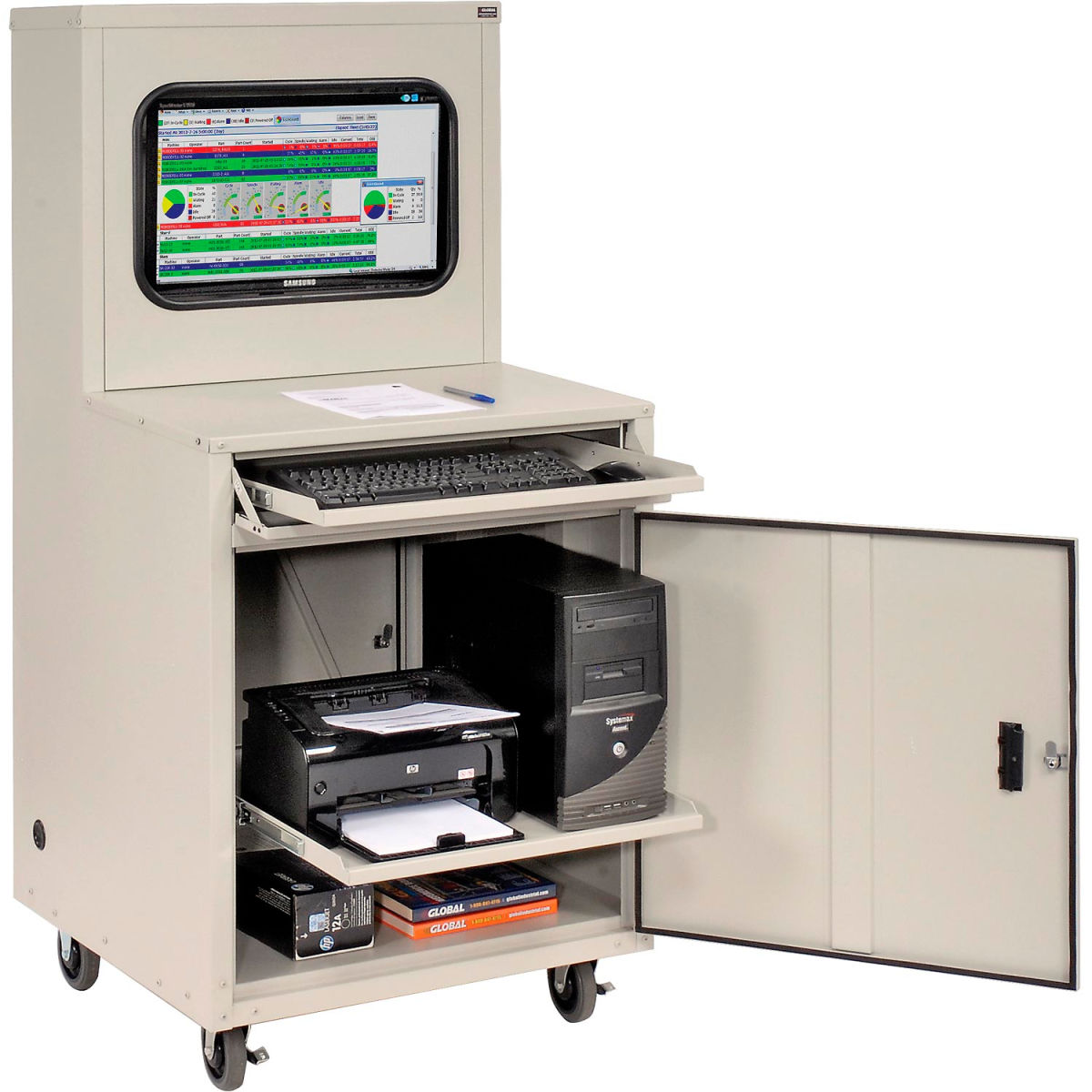 Global Industrial 249190AGY Assembled Deluxe LCD Industrial Computer Cabinet, Gray