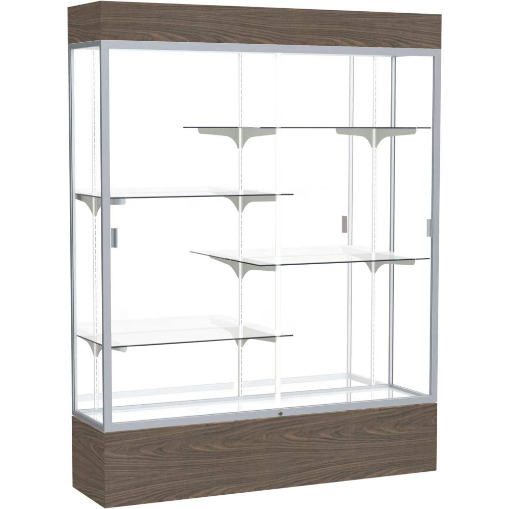 B2221220 Reliant Lighted Display Case - 60 x 80 x 16 in. Walnut Base Mirror Back Satin Natural Frame