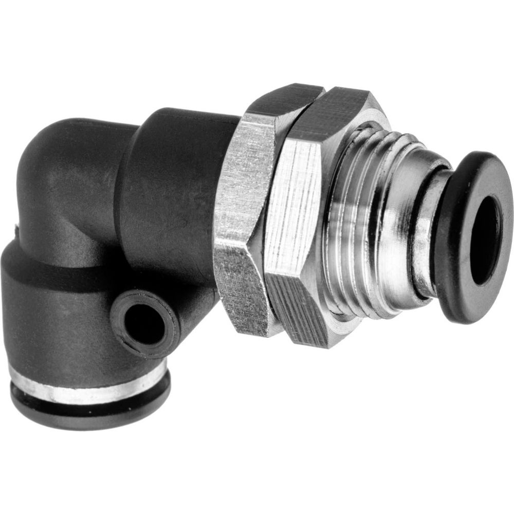 B2301107 Push to Connect Tube Fitting - Nylon Plastic - Bulkhead Elbow Connector - 0.375 in. OD - Pack of 2