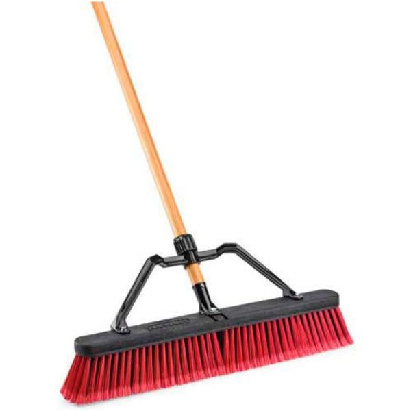 B598683 Push Broom with Hard Polymer Support Brace 24 in. Medium Duty Bristles Wood Handle-827 - Pack of 4 - Red