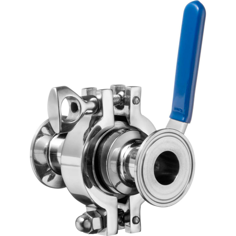 Picture of USA Sealing B2302613 304 SS Easy to Maintain Sanitary Ball Valve with Clamp Fittings for 1.5 in.