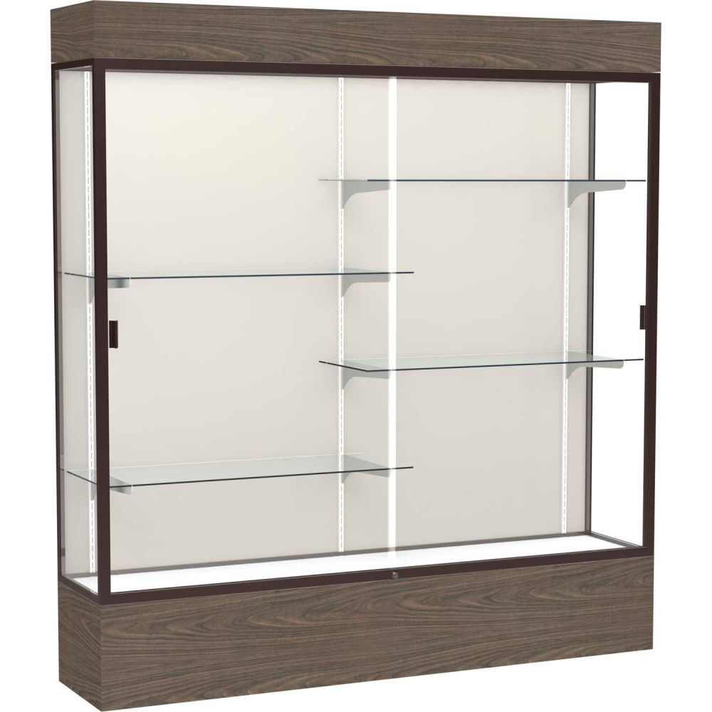 B2221241 Reliant Lighted Display Case - 72 x 80 x 16 in. - Walnut Base Plaque - Back Dark Bronze Frame