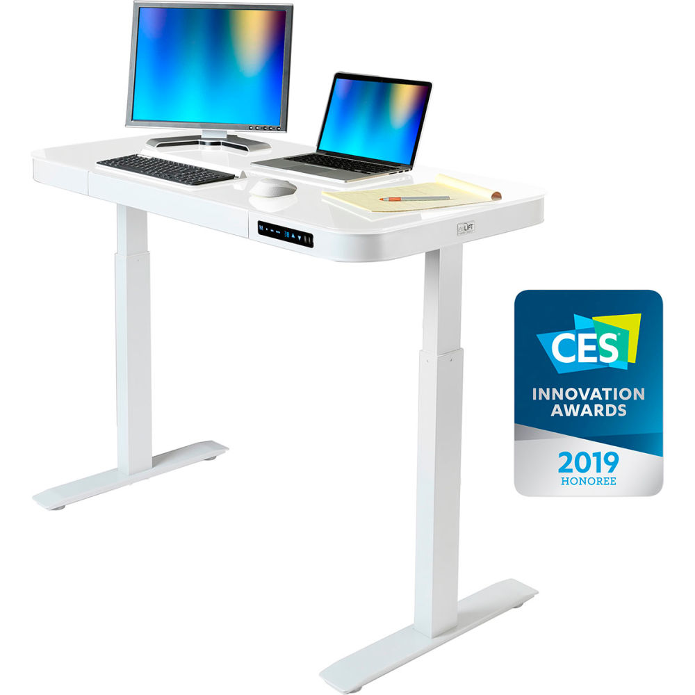 Picture of Seville Classics B2291794 AIRLIFT Tempered Glass Electric Standing Desk - 29 in. to 47 in. - White with White Frame