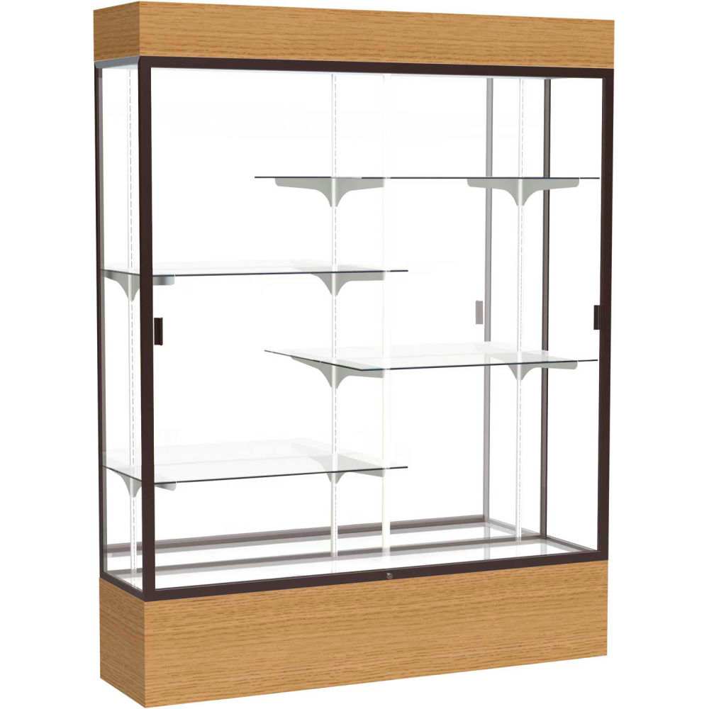 B2221341 Reliant Lighted Display Case - 60 x 80 x 16 in. - Natural Oak Base Mirror Back - Dark Bronze Frame