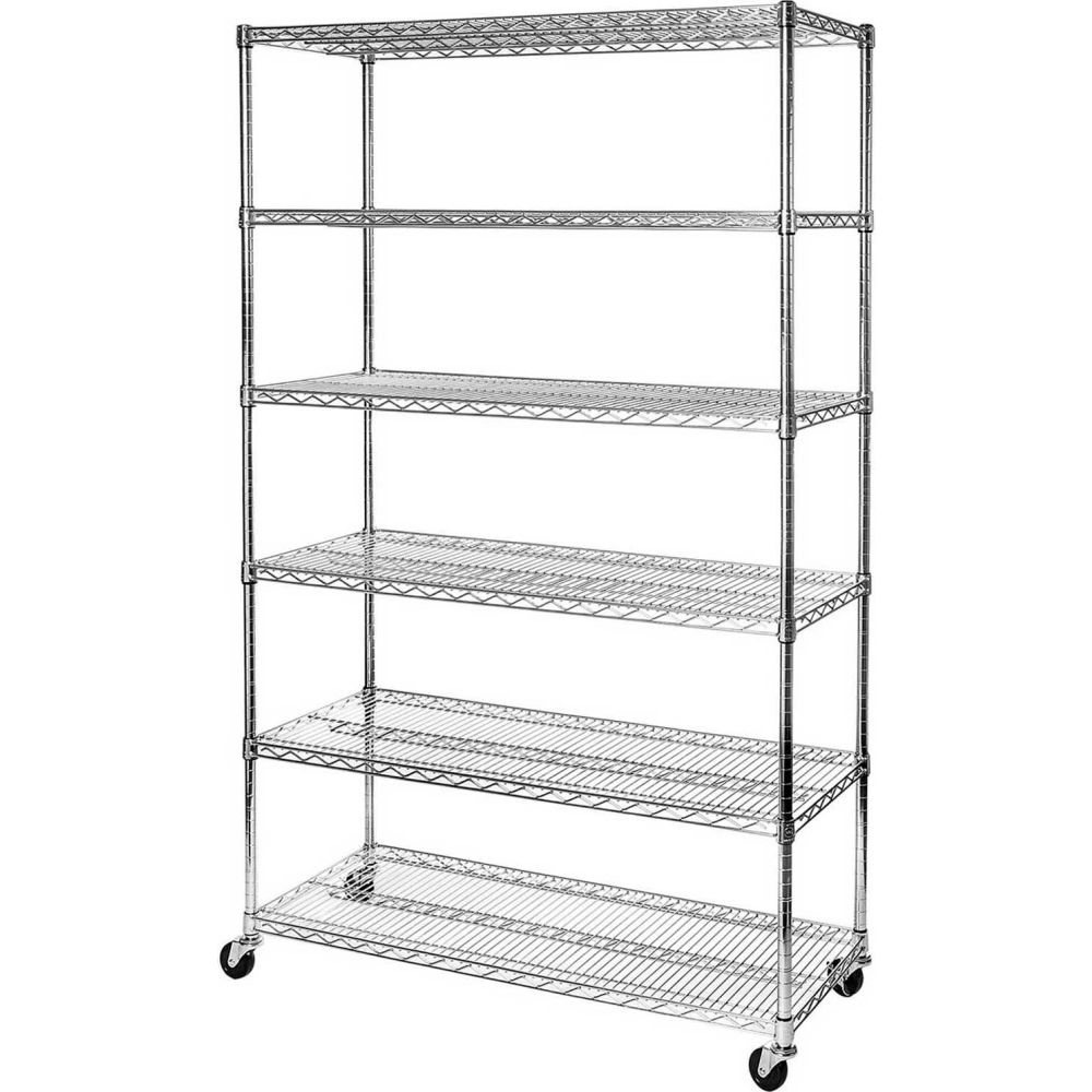 B2334533 6-Tier UltraDurable Plated Mobile Wire Shelving - Commercial Grade NSF Steel - 48 x 18 x 75 in.