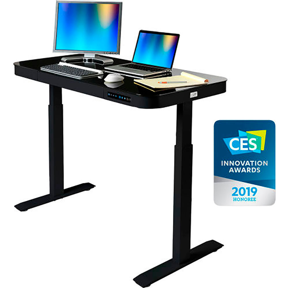 Picture of Seville Classics B2291796 AIRLIFT Tempered Glass Electric Standing Desk - 29 in. to 47 in. - Black with Black Frame