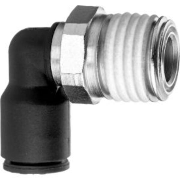 Picture of USA Sealing B2300999 10 mm Tube OD x 0.38 NPT Male Nylon Push to Connect Tube Fitting 90 Deg Elbow Adapter