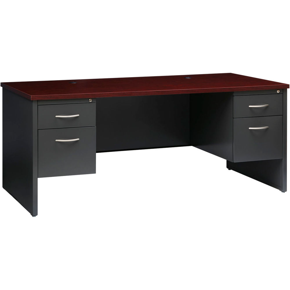 Picture of Hirsh Industries B2248096 Modular Steel Desk - Double Pedestal - 72 x 36 in. - Charcoal & Mahogany