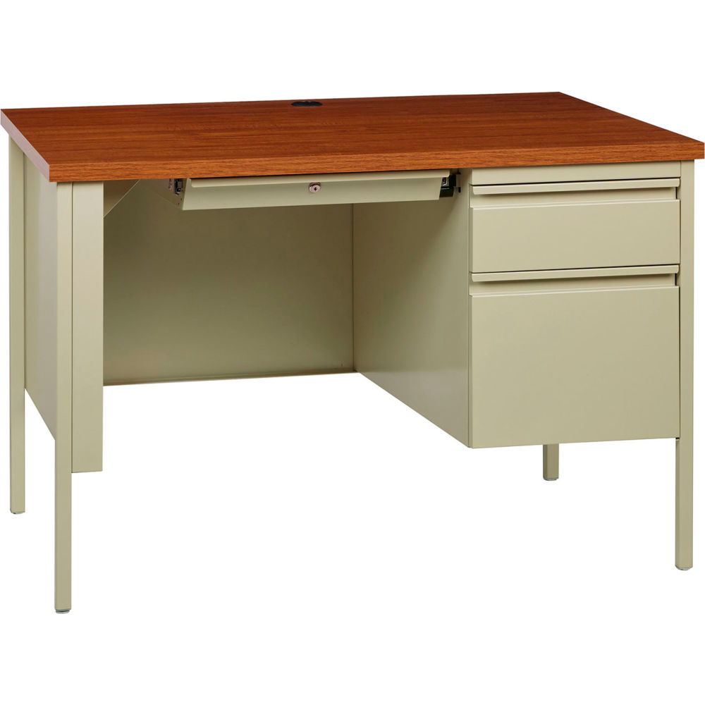 Picture of Hirsh Industries B2304365 Steel Desk - Single Right Pedestal - 24 x 45 in. - Putty & Oak - HL10000 Series