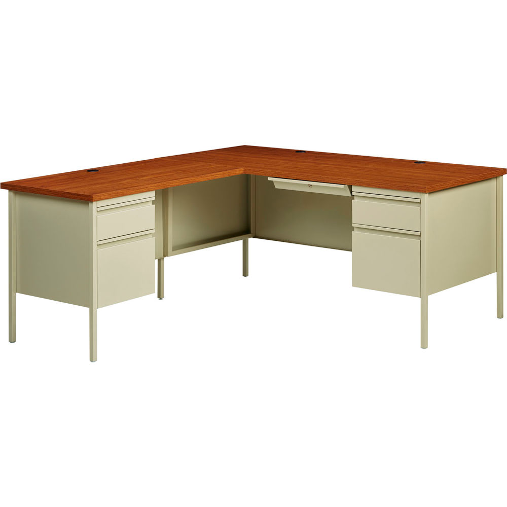 Picture of Hirsh Industries B1952805 Steel Desk - L Shape with Left Return - 66 x 72 in. Putty & Oak - HL10000 Series
