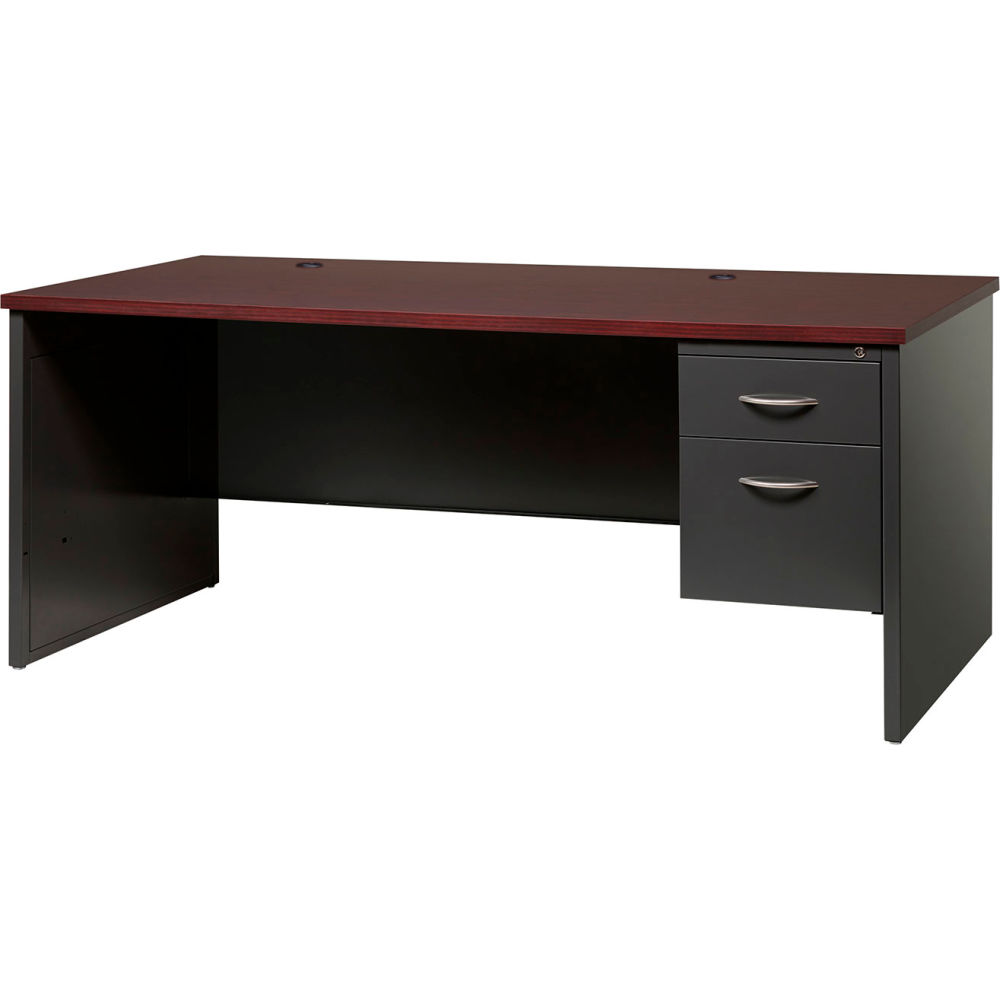 Picture of Hirsh Industries B2248085 Modular Steel Desk - Single Right Pedestal - 72 x 36 in. - Charcoal & Mahogany
