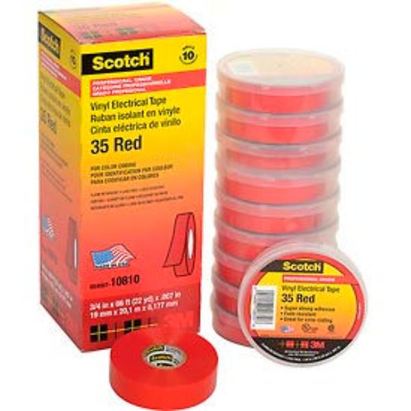 B34819 Vinyl Electrical Color Coding Tape 35, Red - 0.75 x 66 ft. - Pack of 10