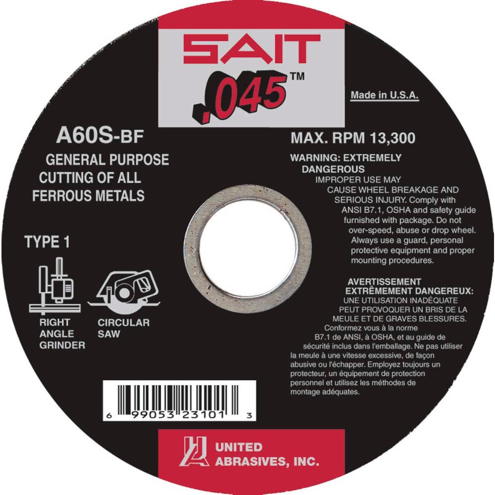 B2233838 Sait 23101 Depressed Center Wheel - T1 - 4.50 x 0.045 x 0.87 in. - 60 Grit - Aluminum Oxide - Pack of 50
