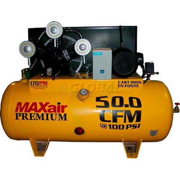 B1123521 MaxAir C103120H1-MS230-MAP 10HP Single-Stage Compressor - 120 gal Horizontal - 200 PSI - 50 CFM - 3-Phase - 230V