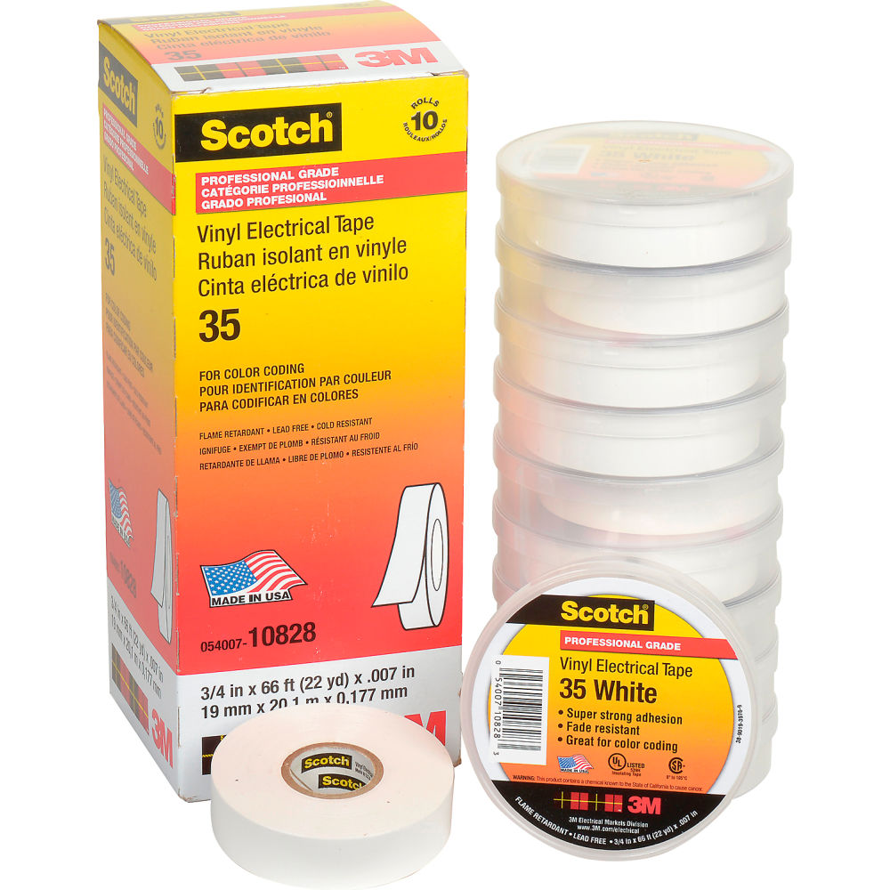 B34602 Vinyl Electrical Color Coding Tape 35, White - 0.75 in. x 66 ft. - Pack of 10