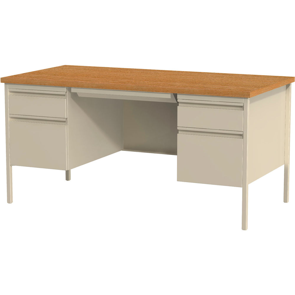 Picture of Hirsh Industries B1952808 Steel Desk - Double Pedestal - 30 x 60 in. Putty & Oak - HL10000 Series