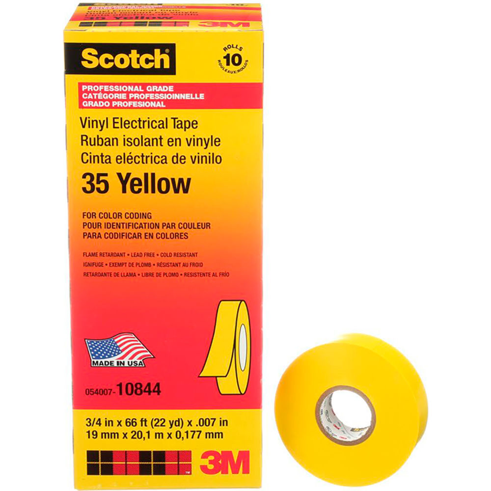B34822 Vinyl Electrical Color Coding Tape 35, Yellow - 0.75 in. x 66 ft. - Pack of 10