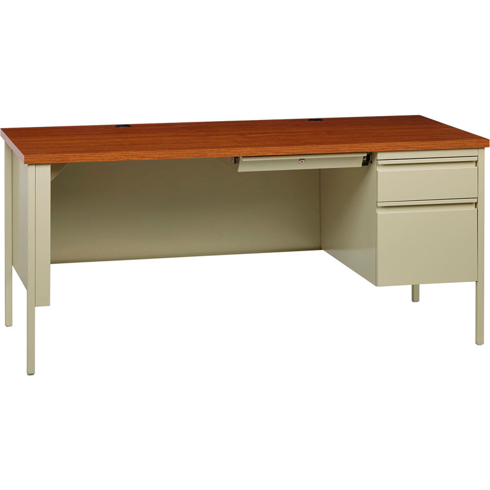 Picture of Hirsh Industries B1952796 Steel Desk - Single Right Pedestal - 30 x 66 in. - Putty & Oak - HL10000 Series