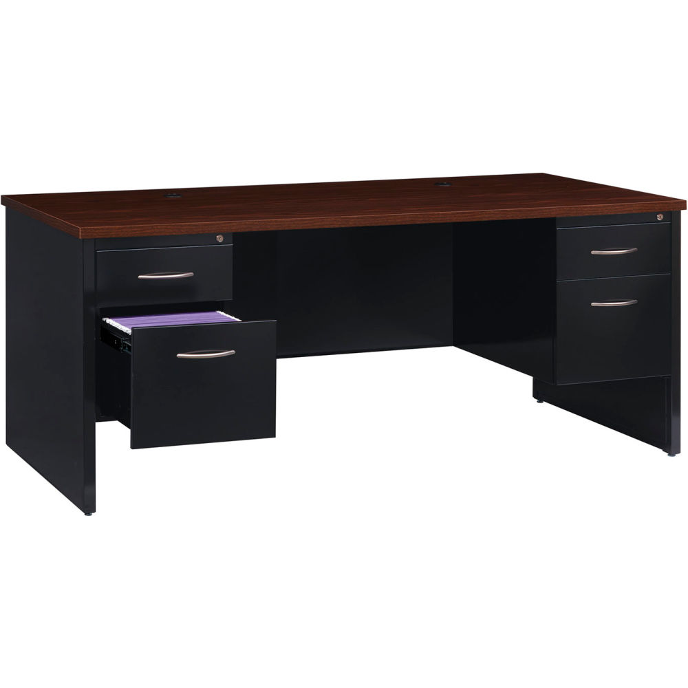 Picture of Hirsh Industries B2248097 Modular Steel Desk - Double Pedestal - 72 x 36 in. - Black & Walnut