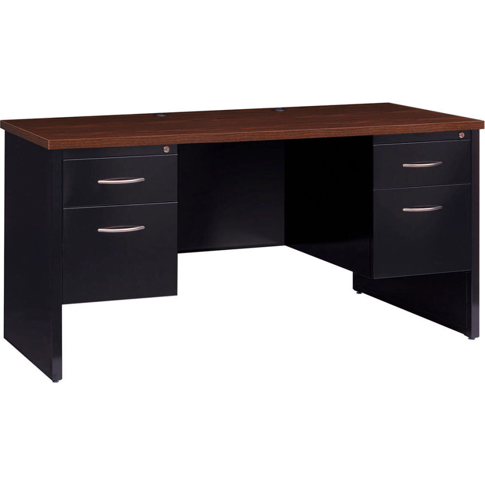 Picture of Hirsh Industries B2248095 Modular Steel Desk - Double Pedestal - 60 x 30 in. - Black & Walnut