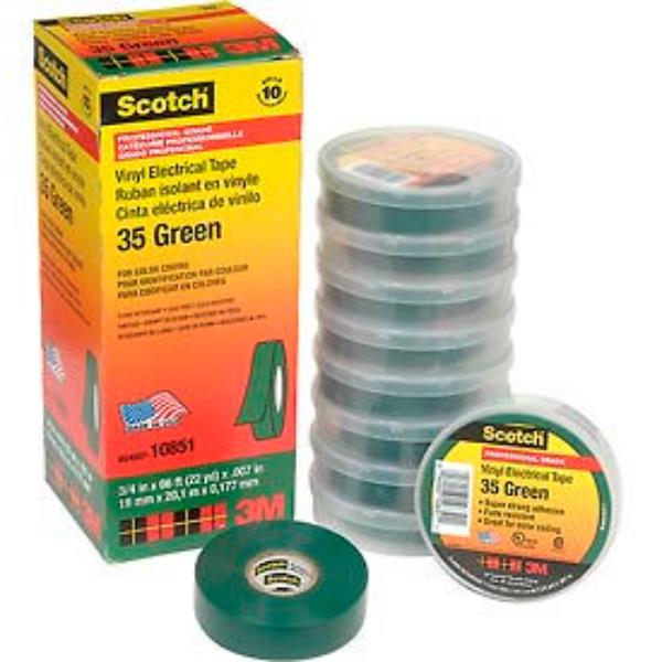 B34605 Vinyl Electrical Color Coding Tape 35, Green - 0.75 x 66 ft. - Pack of 10