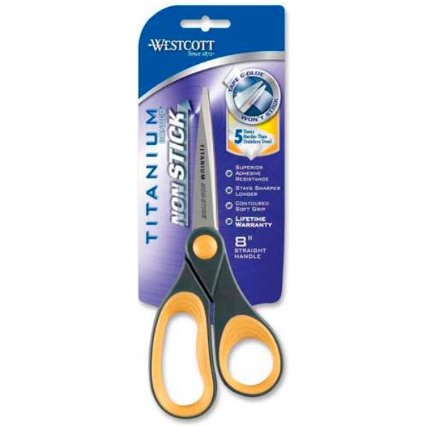 Acme United B844556 Westcott Titanium Bonded Non-Stick Scissors - 8 in. Straight - Gray & Yellow - Pack of 6