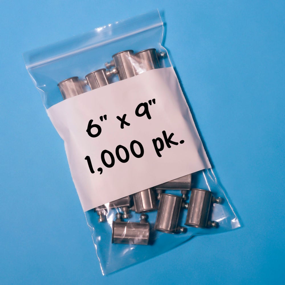 418211L 6 x 9 in. 2 Mil Reclosable Poly Bags with Write On Label, Clear - 1000 per Pack