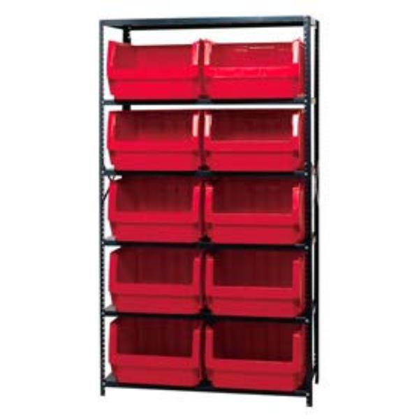268893RD MSU-543 Steel Shelving with 10 Magnum Giant Hopper Bins, Red - 18 x 42 x 75 in.