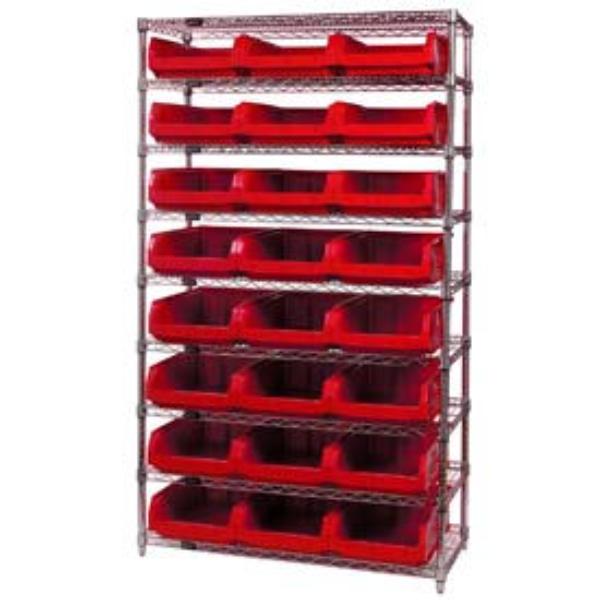 268895RD WR9-531 Chrome Shelving - with 24 Magnum Giant Hopper Bins Red 18 x 42 x 74 in.
