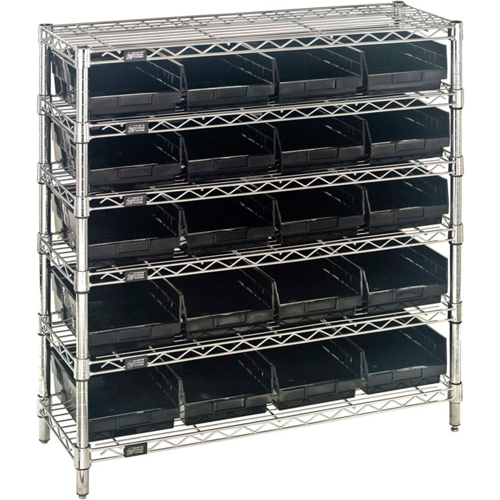 B2391941 Steel Wire Shelving with 20 Conductive 4 in. Bins, Black - 6 Shelves - 36 x 12 x 36 in.