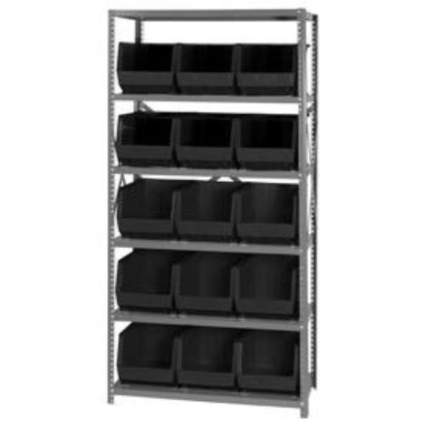 268941BK QSBU-260 Steel Shelving with 15 Giant Stacking Bins, Black - 18 x 36 x 75 in.
