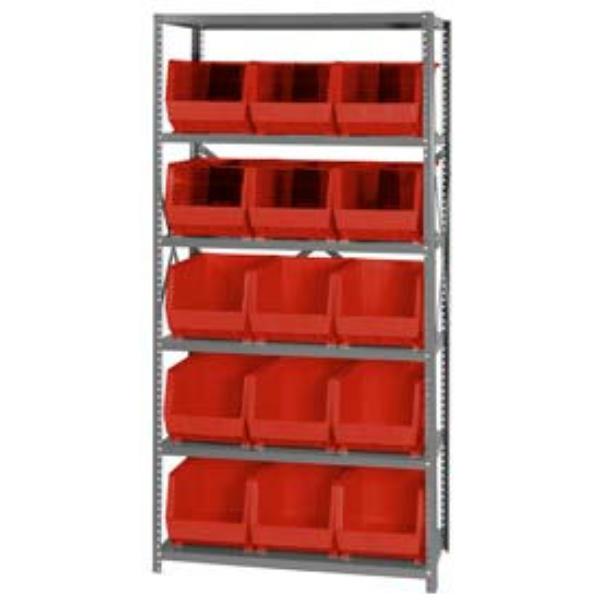 268941RD QSBU-260 Steel Shelving with 15 Giant Stacking Bins, Red - 18 x 36 x 75 in.