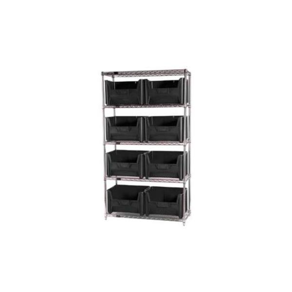 268902BK WR5-700 Chrome Wire Shelving with 8 Giant Hopper Bins, Black - 18 x 42 x 74 in.