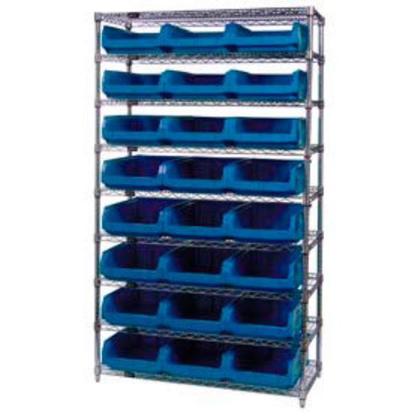 268895BL WR9-531 Chrome Shelving with 24 Magnum Giant Hopper Bins, Blue - 18 x 42 x 74 in.