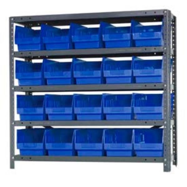 268996BL 1839-204 Steel Shelving with 20 6 in. Shelf Bins, Blue - 36 x 18 x 39 in. - 5 Shelves