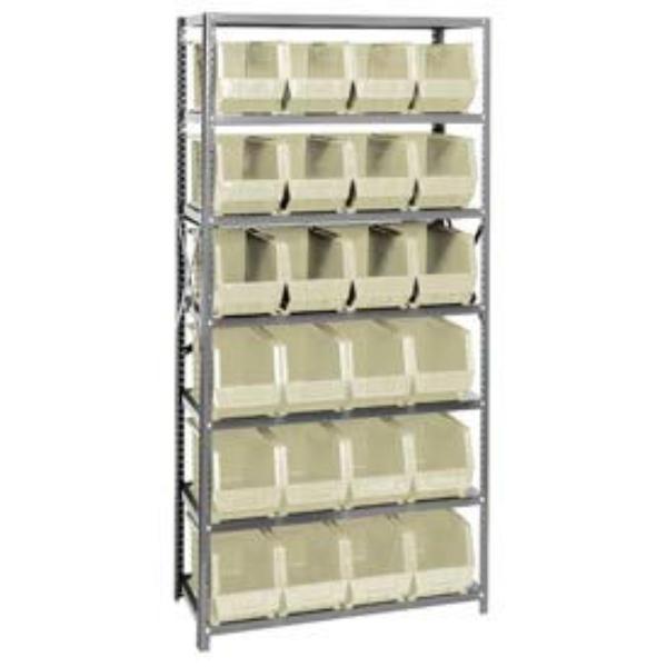 268942BG QSBU-265 Steel Shelving with 24 Giant Stacking Bins, Ivory - 18 x 36 x 75 in.