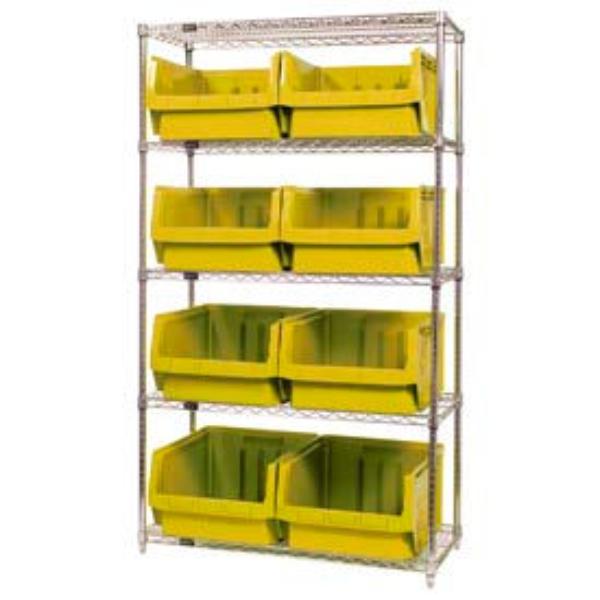 268898YL WR5-543 Chrome Shelving with 8 Magnum Giant Hopper Bins, Yellow - 18 x 42 x 74 in.