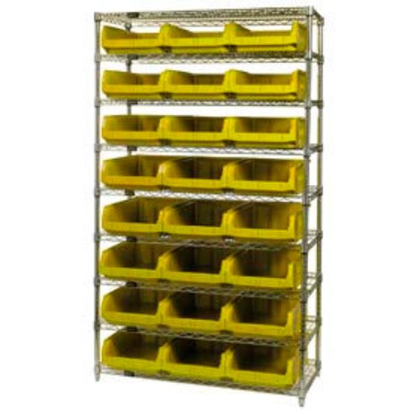 268895YL WR9-531 Chrome Shelving with 24 Magnum Giant Hopper Bins, Yellow - 18 x 42 x 74 in.