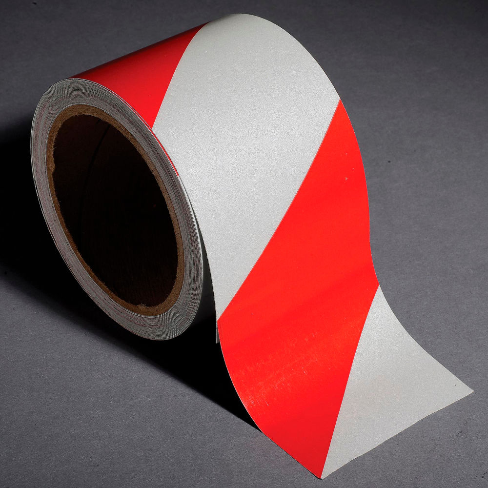 Incom Reflective Striped Safety Tape - Red & White - 3 in. x 30 ft. - 1 Roll - Weatherproof Adhesive