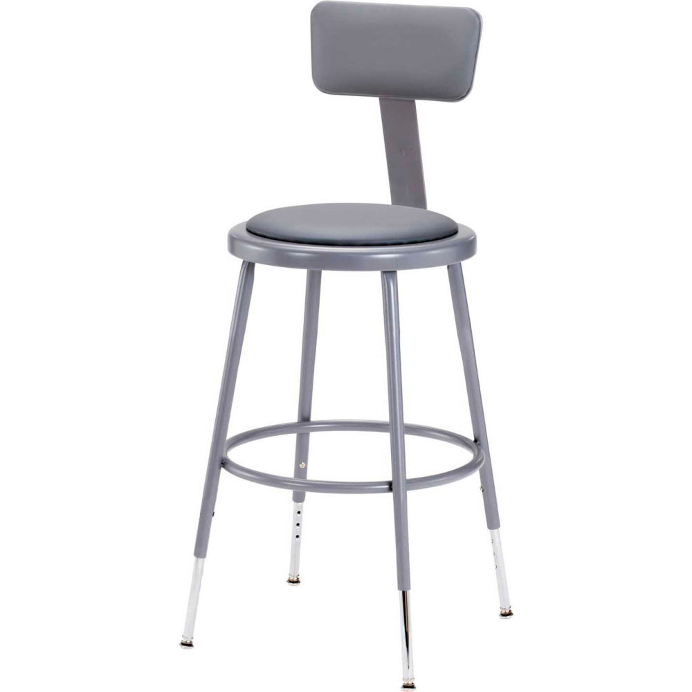 Picture of National Public Seating B2222422 19-27 in. Adjustable Vinyl Padded Stool with Backrest - Gray