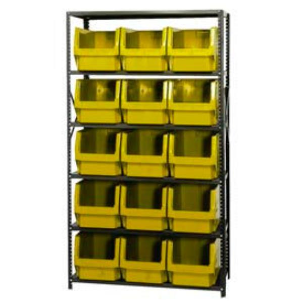 268892YL MSU-533 Steel Shelving with 15 Magnum Giant Hopper Bins, Yellow - 18 x 42 x 75 in.