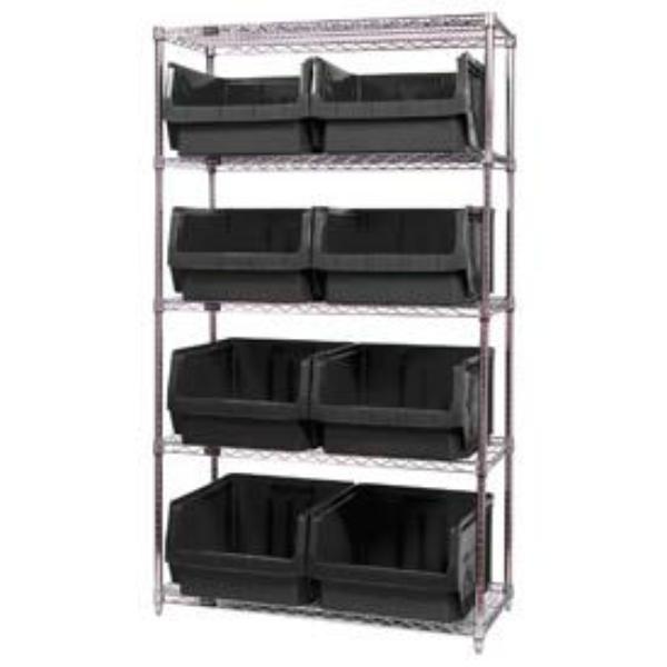 268898BK WR5-543 Chrome Shelving with 8 Magnum Giant Hopper Bins, Black - 18 x 42 x 74 in.