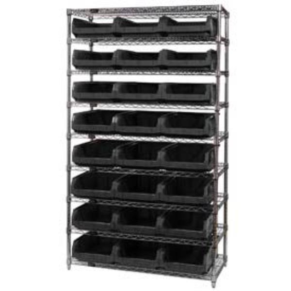 268895BK WR9-531 Chrome Shelving with 24 Magnum Giant Hopper Bins, Black - 18 x 42 x 75 in.