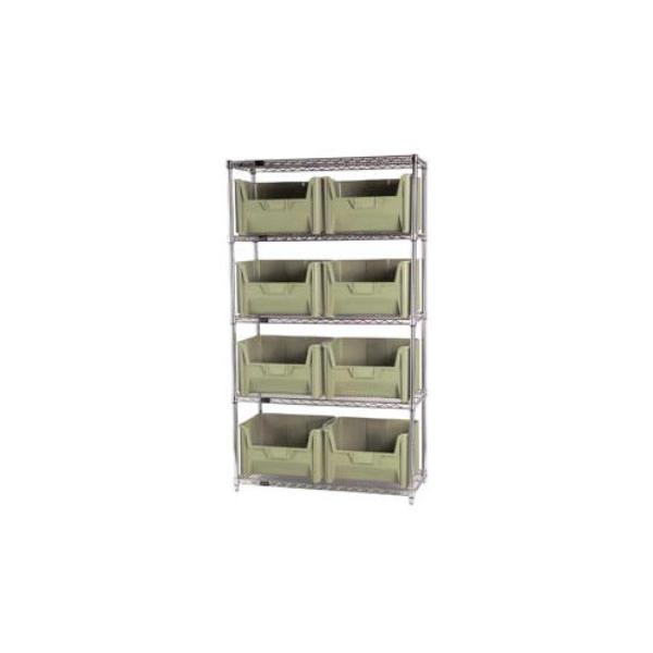 268902BG WR5-700 Chrome Wire Shelving with 8 Giant Hopper Bins, Ivory - 18 x 42 x 74 in.