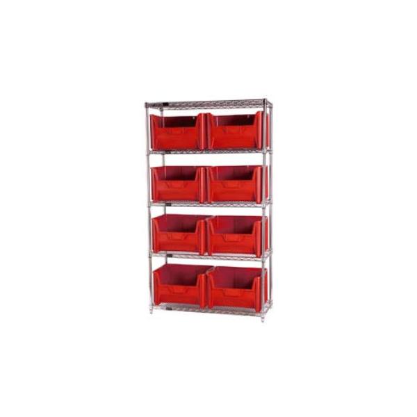 268902RD WR5-700 Chrome Wire Shelving with 8 Giant Hopper Bins, Red - 18 x 42 x 74 in.