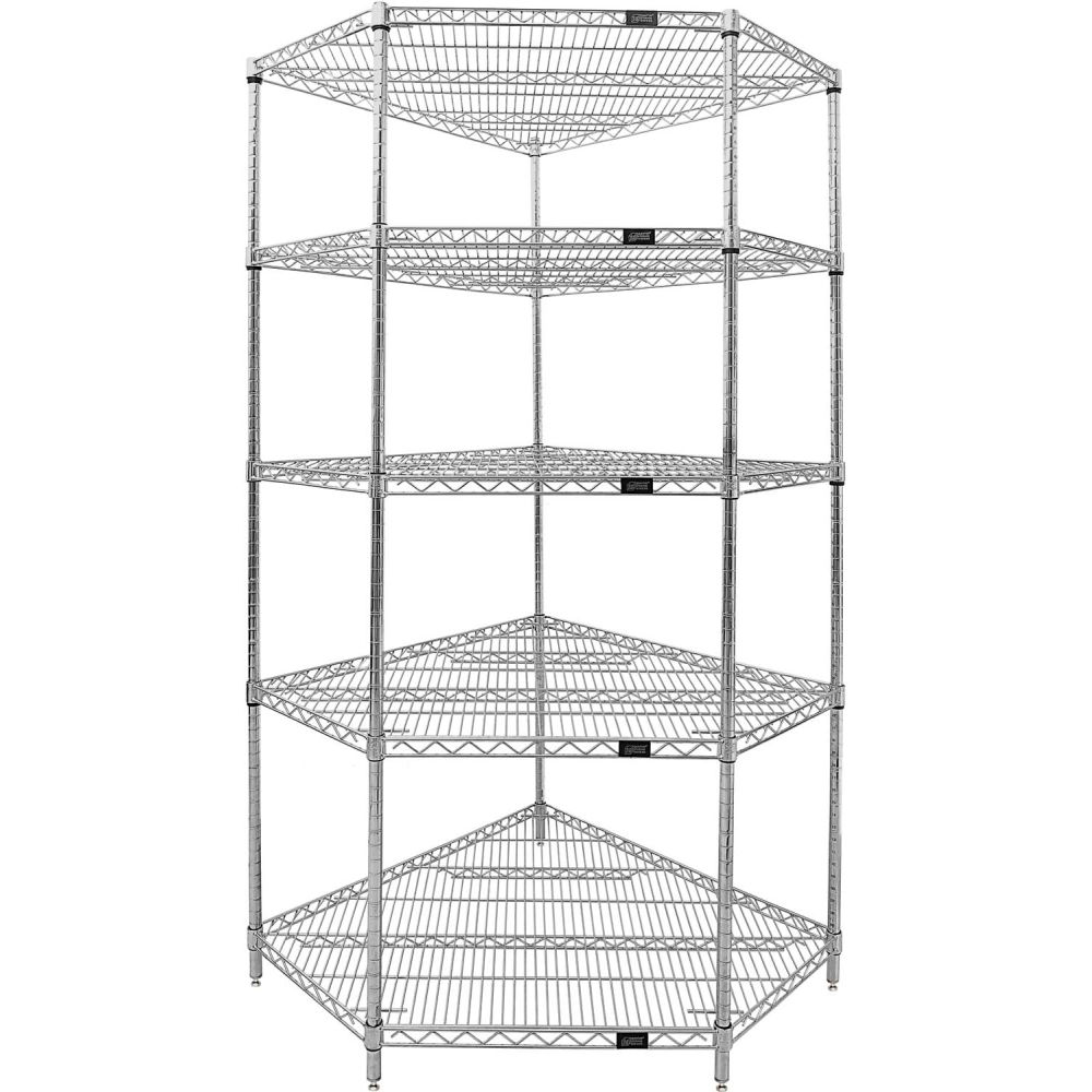 B3079665 5 Shelf Chrome Corner Wire Shelving Unit - 36 x 18 x 74 in.