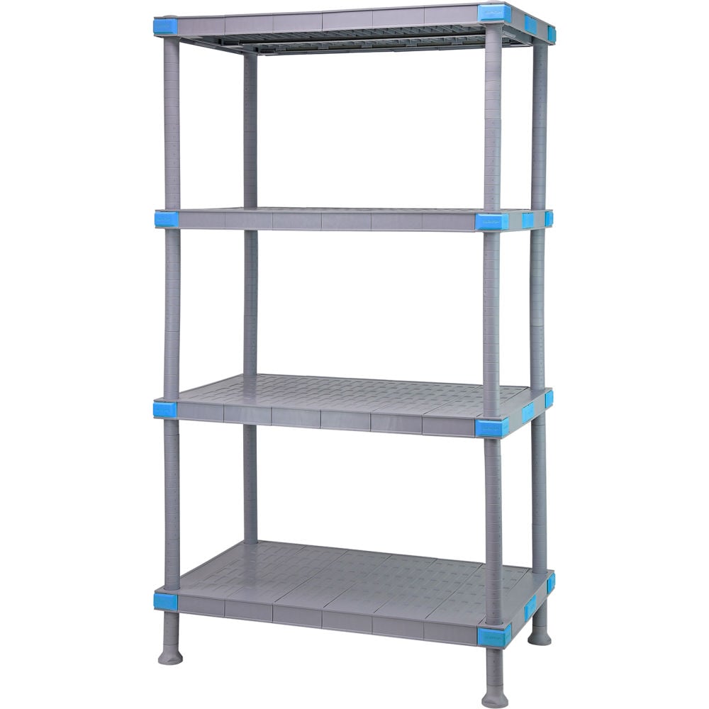 Quantum Food Service QP186074SS-4 60 NSF 4-Tier Heavy-Duty Plastic Shelving Unit - Millenia, 18W, 74H, Gray