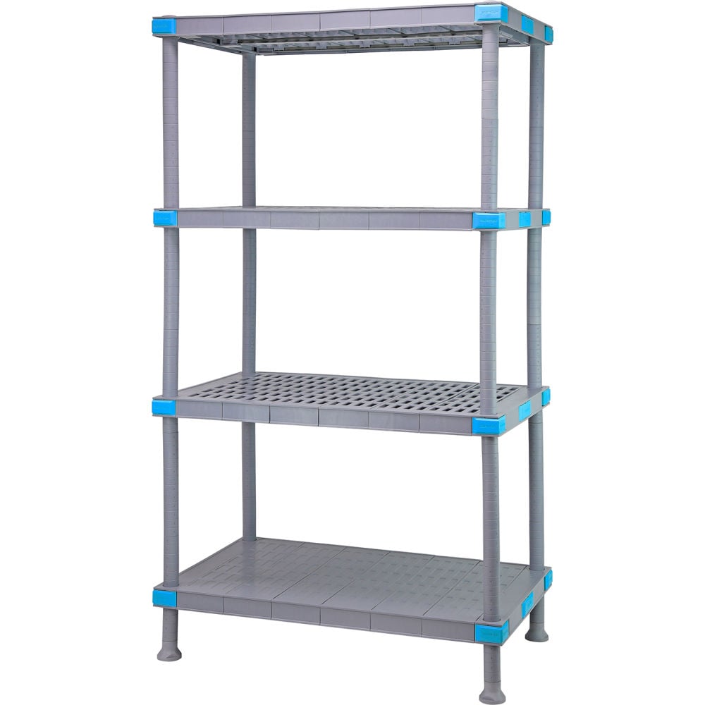 Quantum Food Service QP217274V3S1 72 NSF 4-Tier Heavy-Duty Plastic Shelving Unit - Millenia, 21W, 74H, Gray